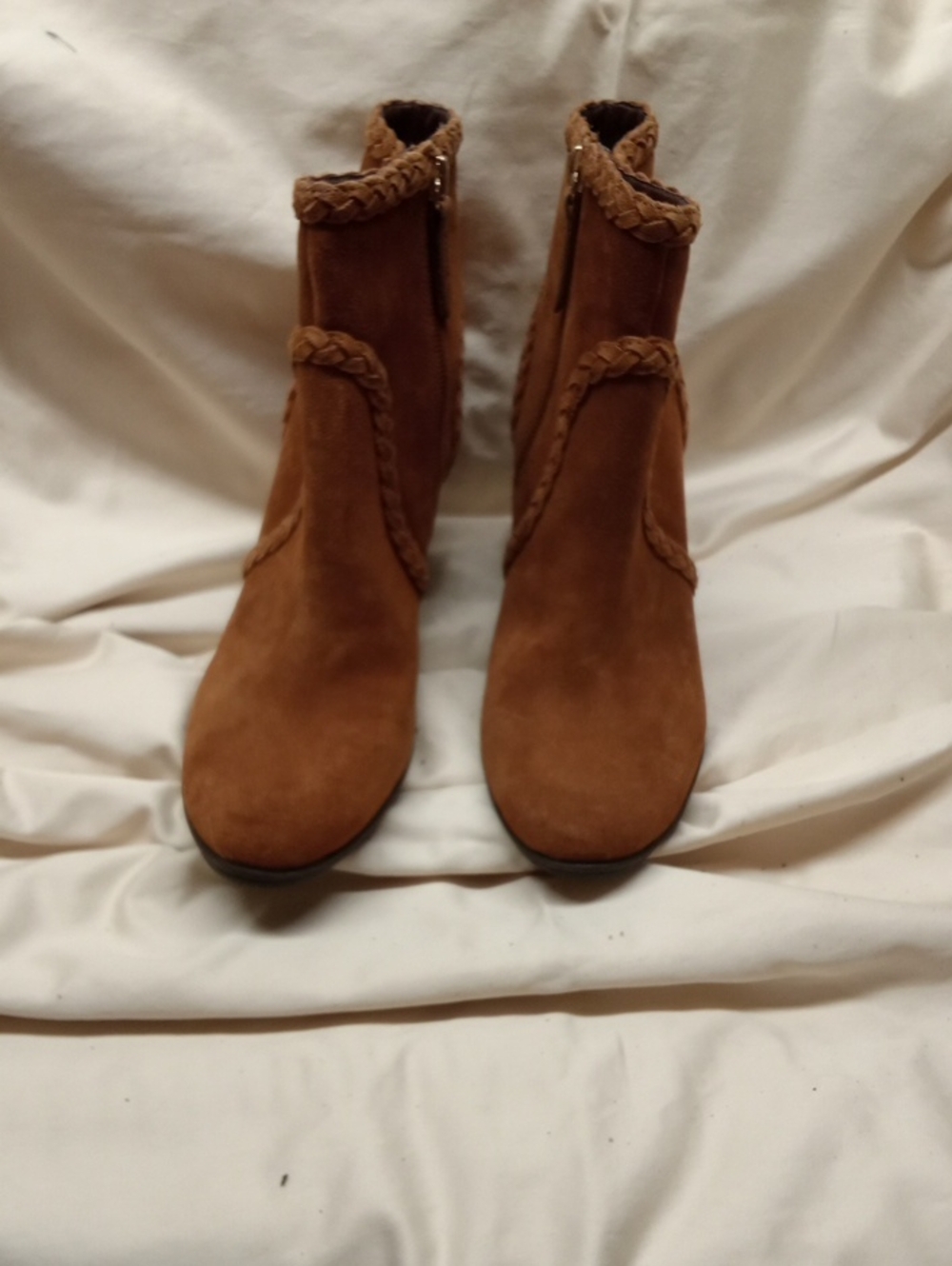 Braided Suede Ankle Booties in Brown - Women